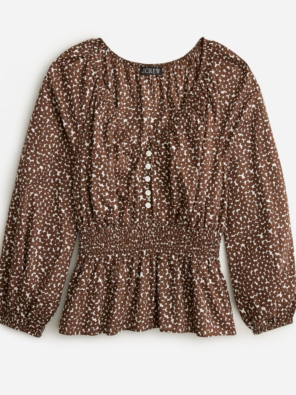 J. Crew V-neck Smocked Waist Floral Top in Mocha Floral | Size Small - Picture 7 of 7